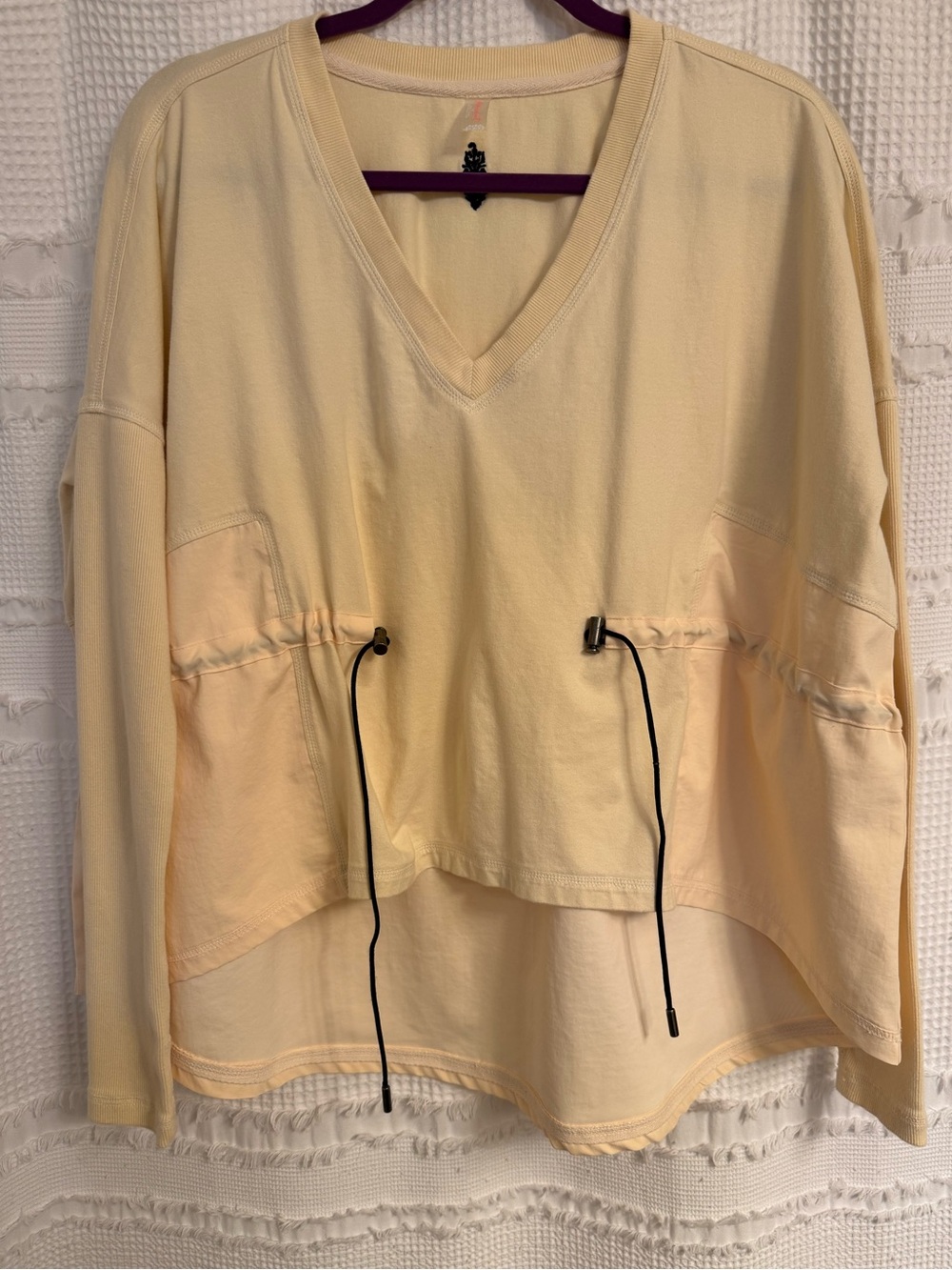 Free People Movement Mix air Up Layer Long Sleeve Top in Pale Yellow/ Cream